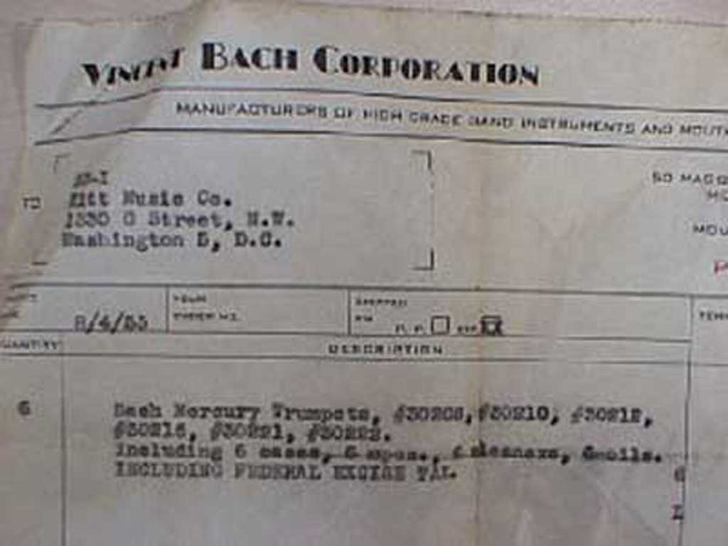 Vincent Bach invoice