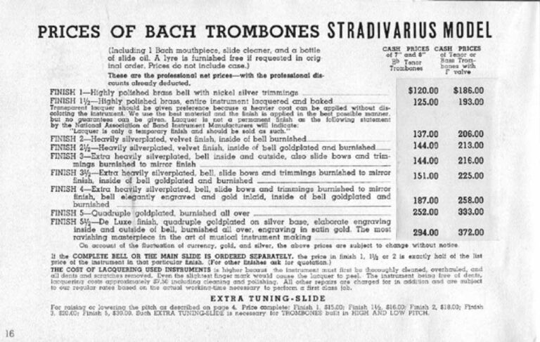 Trombone Catalog 1935 PriceList