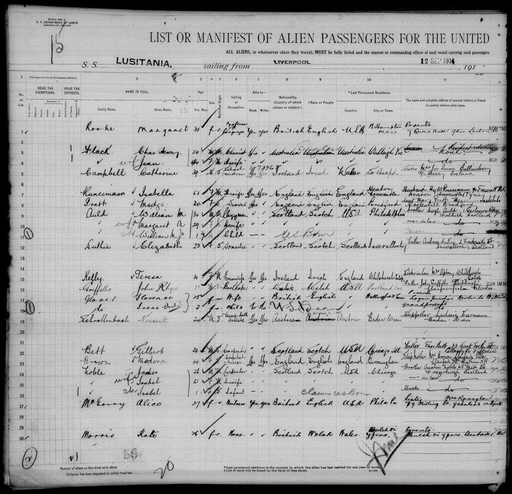VincentBach Personal ImmigrationManifest 18Sept1914