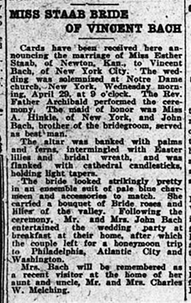 VincentBach Personal MarriageAnnouncement Staab1925