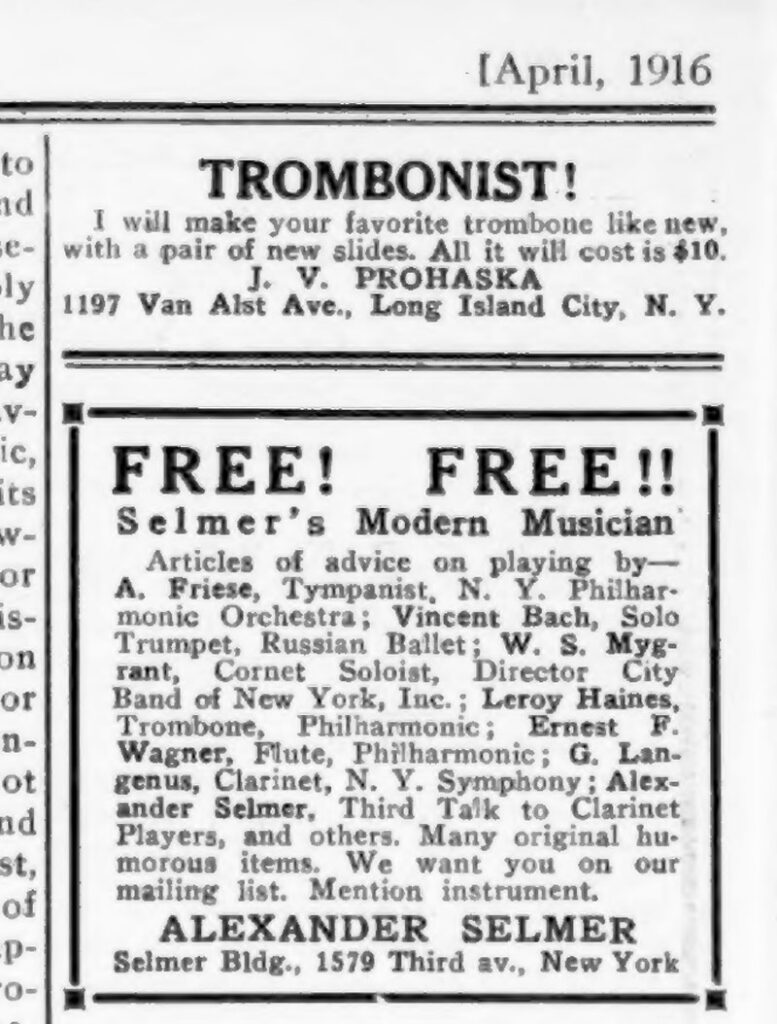 VincentBach Publisher SelmersModernMusician InternationalMusician April1916