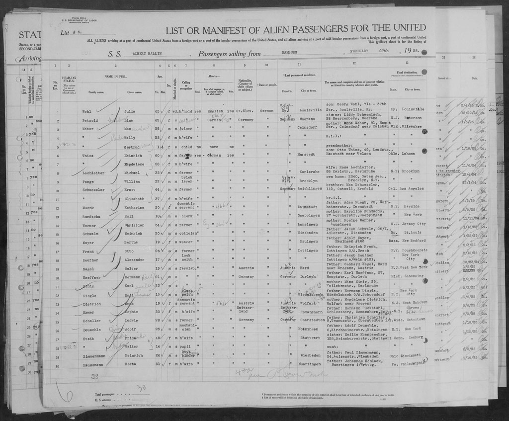 History Bundschu PassengerList 1925