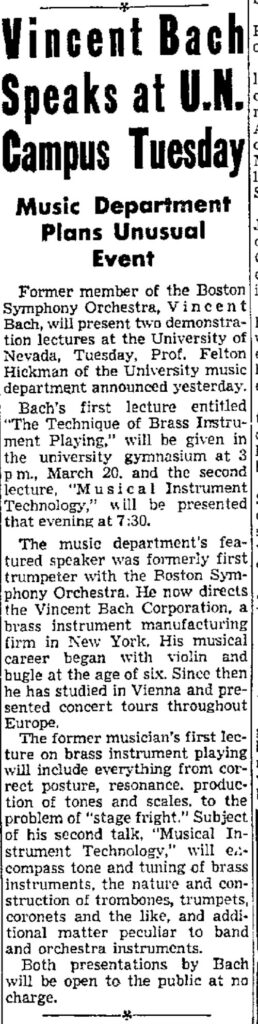 VincentBach Artist UnivNevada March1956