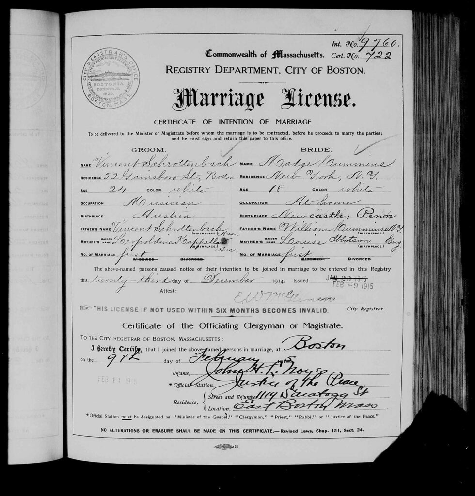 VincentBach Personal MarriageLicenseP1 Feb1915