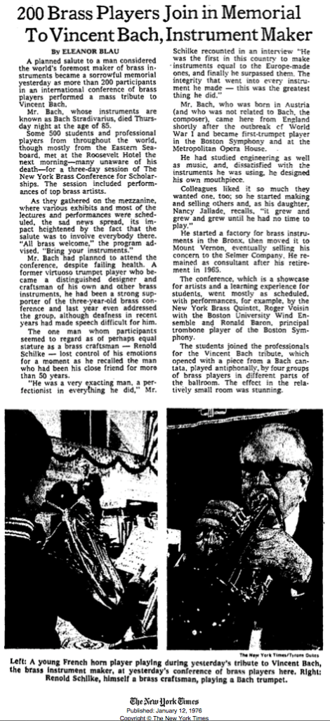 VincentBach Personal NYTimes 1976