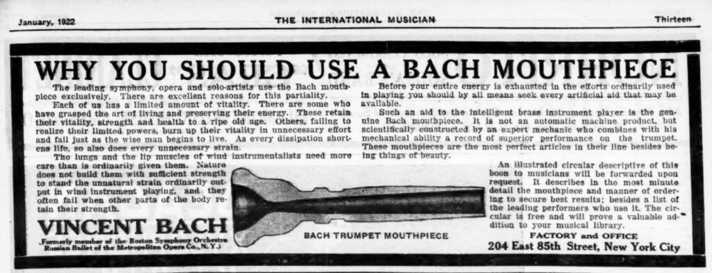 BachAd 85thFactory InternationalMusician Jan1922