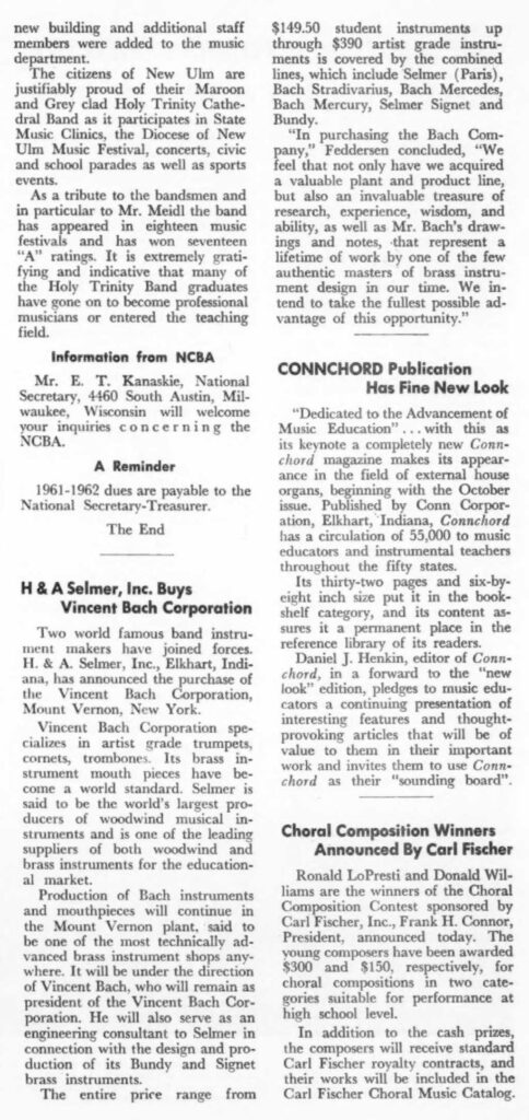 History SelmerBachPurchase SchoolMusician Nov1961p51
