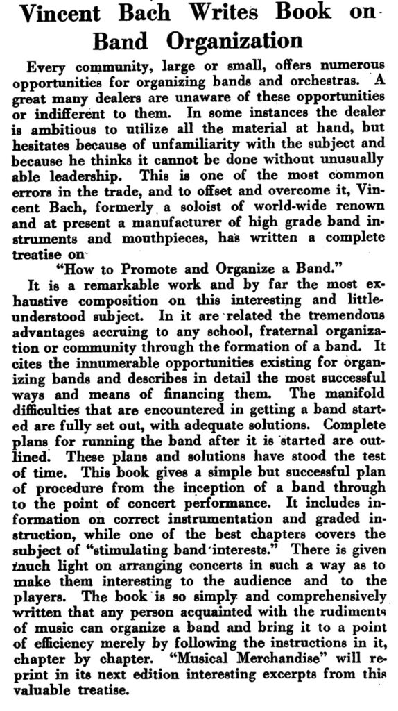 VincentBach Publisher OrganizeBand MusicalMerchandise Feb1927p33