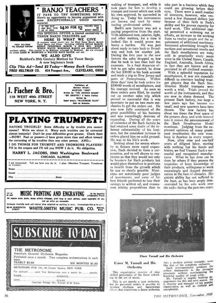 VincentBach Story HowVincentBachStartedInBusiness TheMetronome Nov1928p4