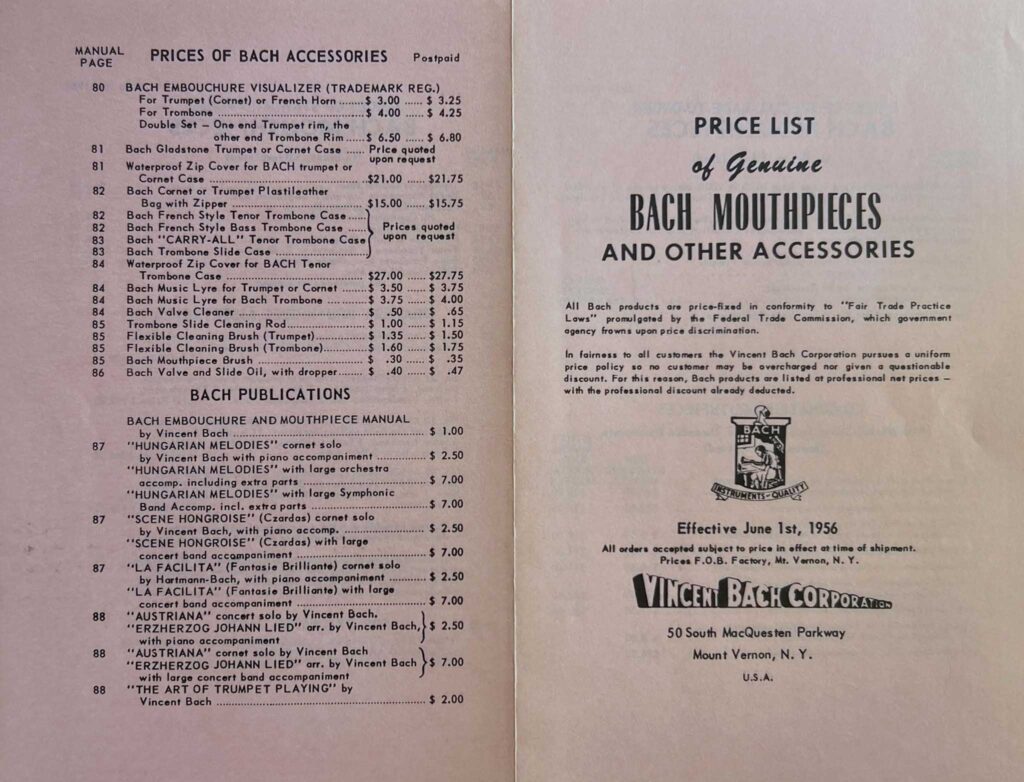 Mouthpiece PriceList 1956 front