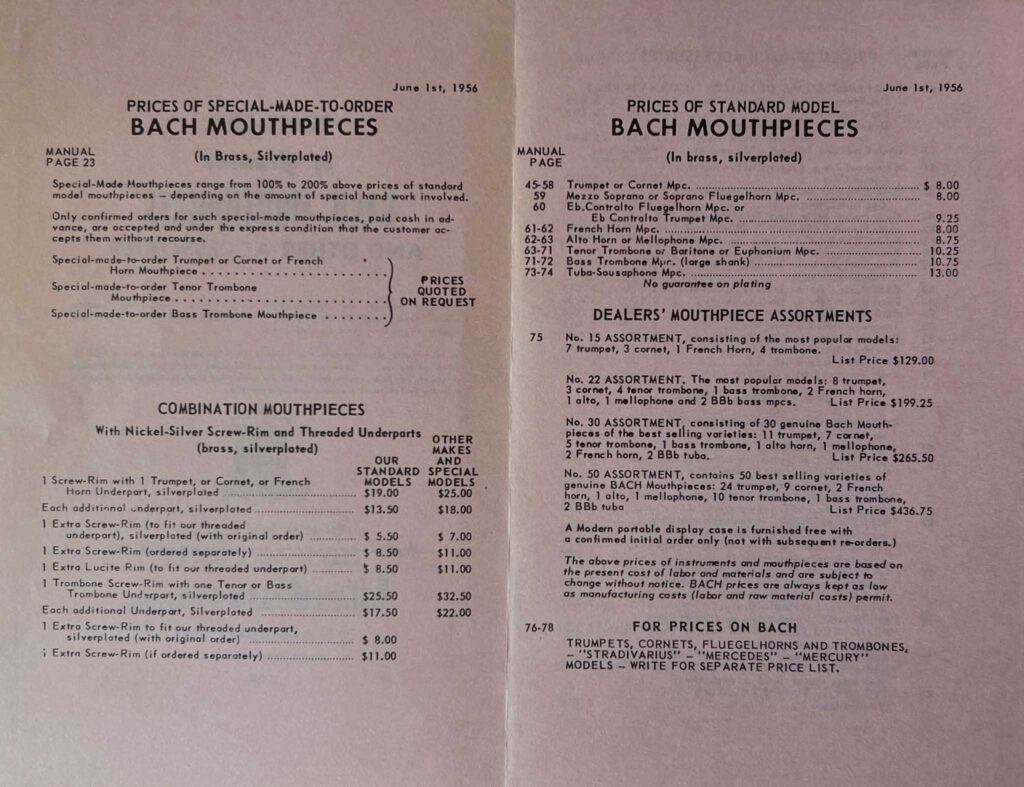 Mouthpiece PriceList 1956 inside
