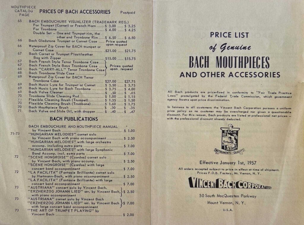 Mouthpiece PriceList 1957 front