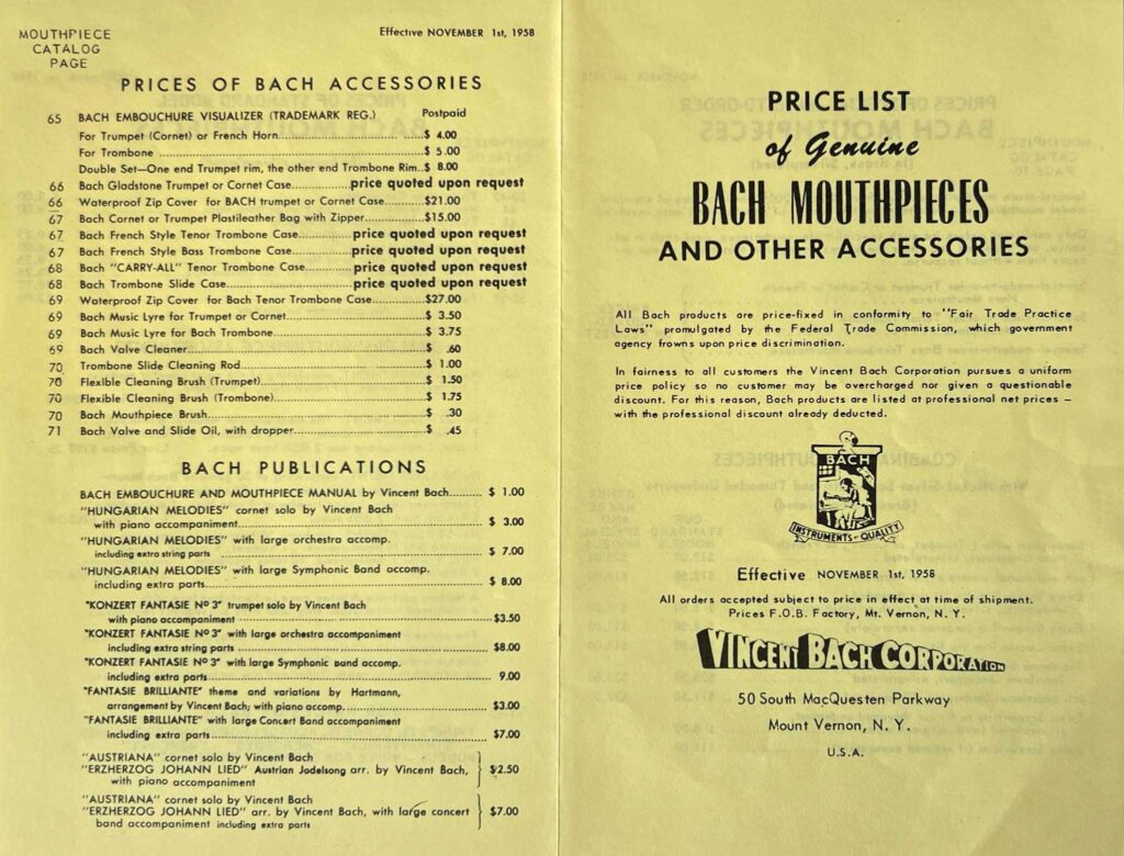 Mouthpiece PriceList 1958 front