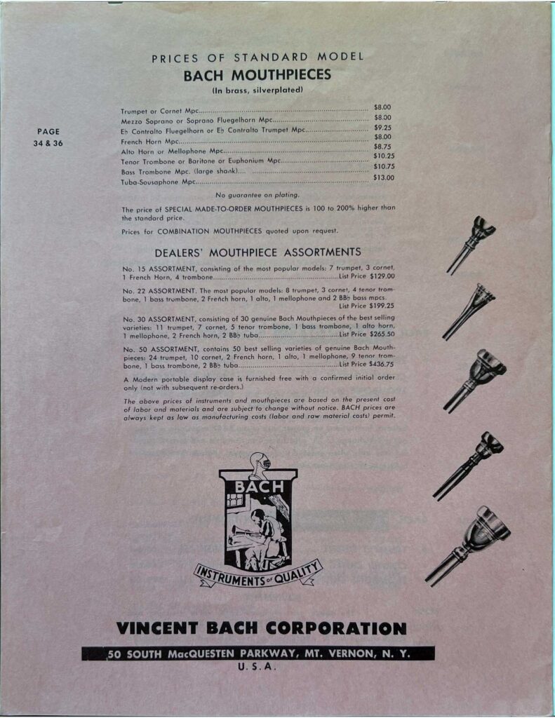 Mouthpiece PriceList 1961 back