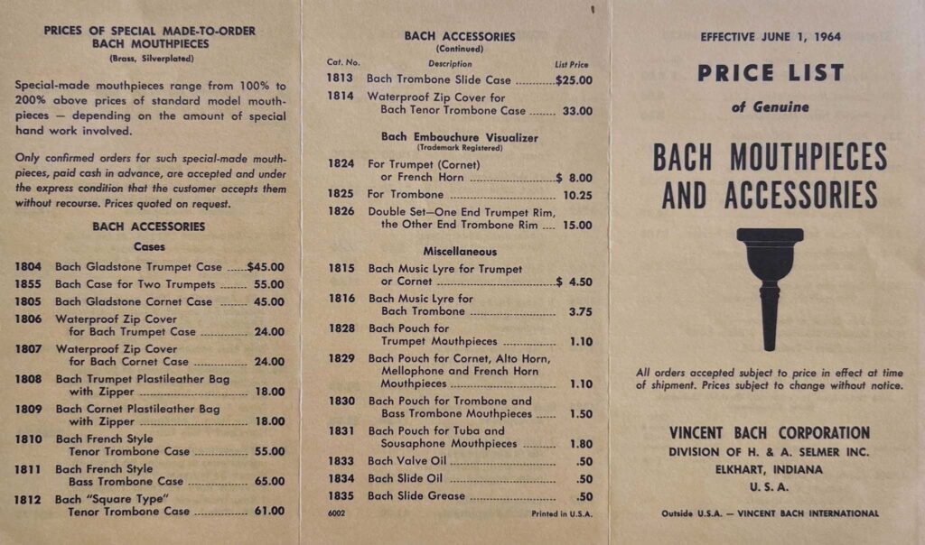 Mouthpiece PriceList 1964
