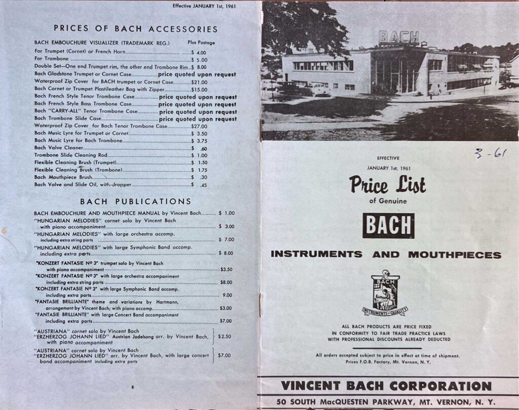Mouthpiece PriceList Jan1961 front