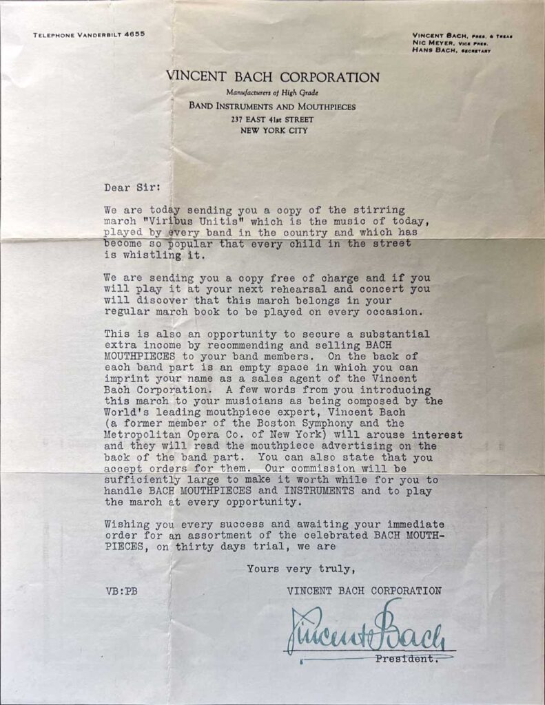 VincentBach Publisher ViribusUnitis Letter front