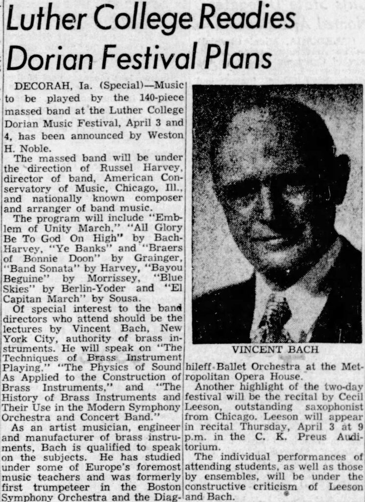 VincentBach Educator LutherCollege LaCrosseTribune March1952